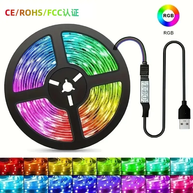 5050 RGB LED Light Strip for TV and PC Monitor, USB Powered Self-Adhesive Mood Backlighting, Color-Changing for Gaming RGB Setup, Vibrant Rgb Lighting