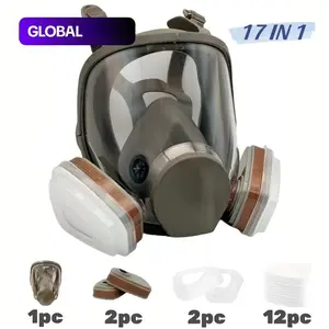 Reusable Full Face Mask with Filter Box, 17-in-1 Anti-Gas and Dust-Resistant Anti-Fog Full Face Mask Set for Painting, Woodworking, Construction, Grinding, Spraying and Chemicals
