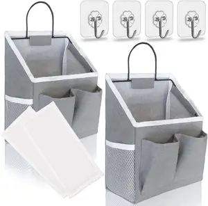 2pcs Small Wall Hanging Baskets for Organizing, Wall Hanging Storage Bags as Over the Door Organizer, Wall File Organizer, Rv Storage and Organization. For Bedroom, Office, Camper (Gray) Set Installation Hangable