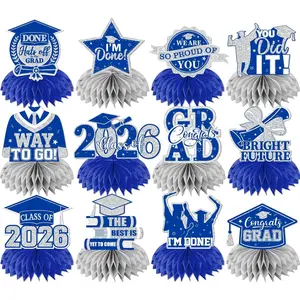 12 count Graduation Table Decorations 2026, and Blue Graduation Decorations 2026 Graduation Centerpieces for Tables,Class of 2026 Centerpieces Honeycomb for Congrats Grad Table Decor