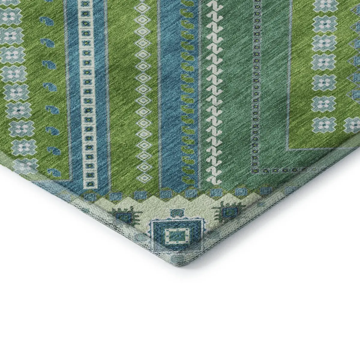 HomeRoots 679293 9x12 ft. Lime Green Teal & Ivory Tribal Rectangular Area Rug - Machine-Washable, UV-Protected, Dual-Color, Full-Sized Lime Area Rug, Dual-Color Area Rugs, Full-Sized Area Rugs