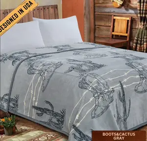 Rodeo ™ Boots Cactus Gray Flannel King Throw 2.2KG
