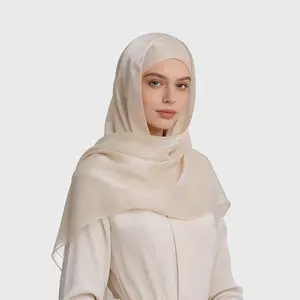 Muslim Shiny Silk Long Scarf, Thin and Breathable Arabic Style Pashmina Hijab