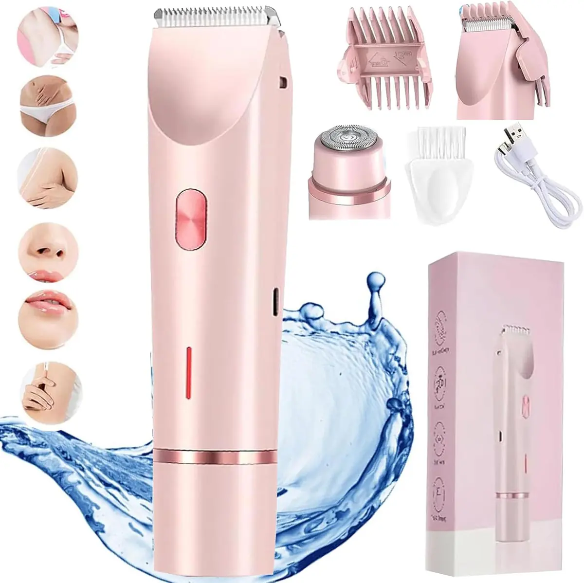 2 in 1 Bikini Trimmer for Women - Painless Electric Razors for Silk Skin,Cordless Body Shaver for Trip,Lady Facial Razor, IPX7 Waterproof&Easy Cleaning, Ceramic Blade