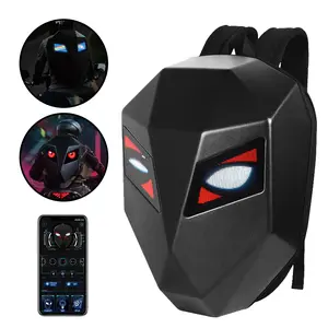 LED Programmable Motorcycle Backpack, Hard Shell Laptop Backpack for Riding, Helmet Storage & Cool Bike Pack, Halloween Christmas Gift for Bikers (Black)