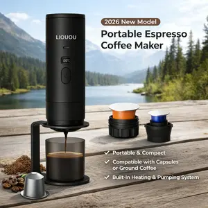 LIOUOU 3-in-1 Portable Espresso Machine—Includes Stand and Carrying Pouch—Compatible with NS Capsules and Ground Coffee; the Ideal Choice for Home, Office, Car, or Travel.