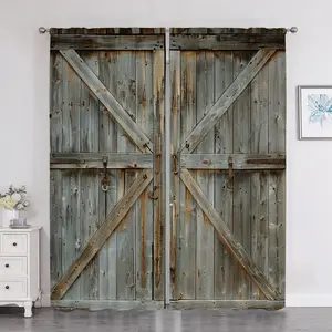 Wooden Barn Door Pattern Curtain, 2 Counts/set Farmhouse Style Door Decorative Curtain, Home Decor for Living Room Bedroom, Room Decor, Home Decor, Home Decoration Curtain
