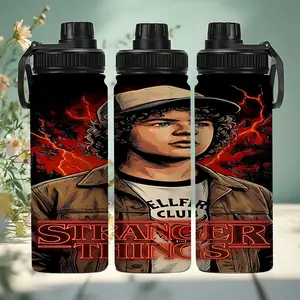 1pc 20oz Stranger Soul Stainless Steel Vacuum Insulated Cup, Reusable Travel Mug with Leak-Proof Lid and Handle, Ideal for Gym, Camping, Cycling