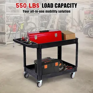 2 Tier Metal Utility Cart, 330 Lbs Heavy Duty Steel Rolling Tool Cart, 2 Shelf Storage Organizer on Wheels for Mechanic, Garage, Workshop, Warehouse