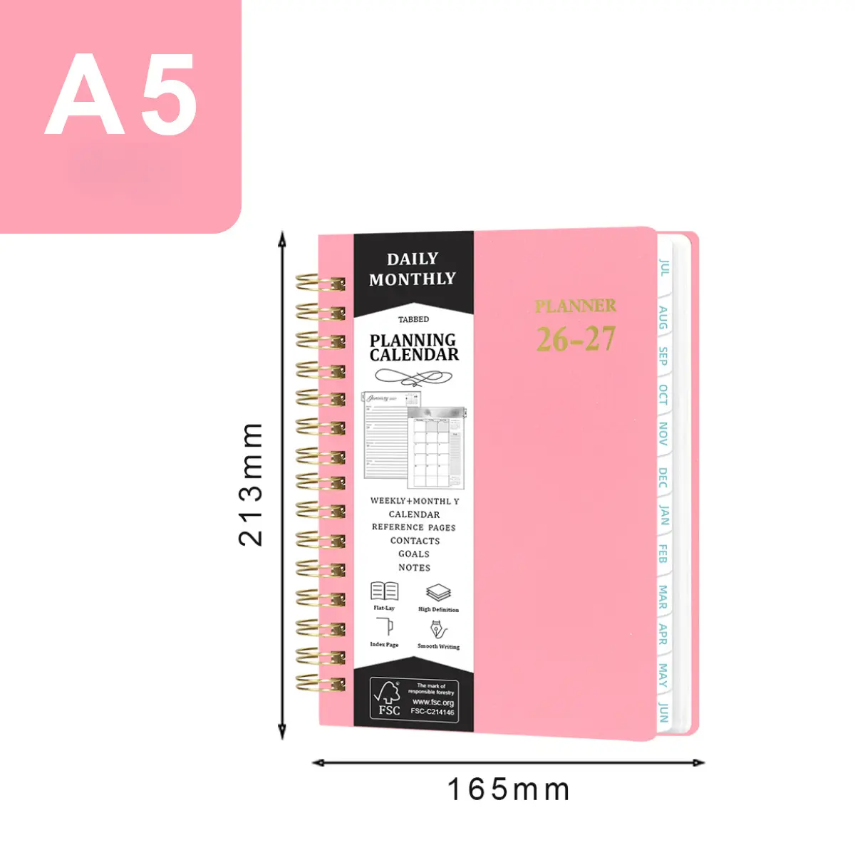 2027 Tabbed Monthly-Weekly Twin Wire Academic Planner - Portable, Highly Tactical A5 Scale Office Stationery - College School Supplies for Time Management, Contacts Organization - Back to School Gift for Students