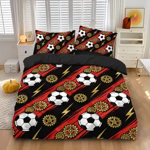 3-piece quilt cover set (1 quilt cover +2 pillowcases, coreless) Mechanical wind football themed gold gear lightning print soft and comfortable bedding, suitable for all rooms including hotel bedrooms
