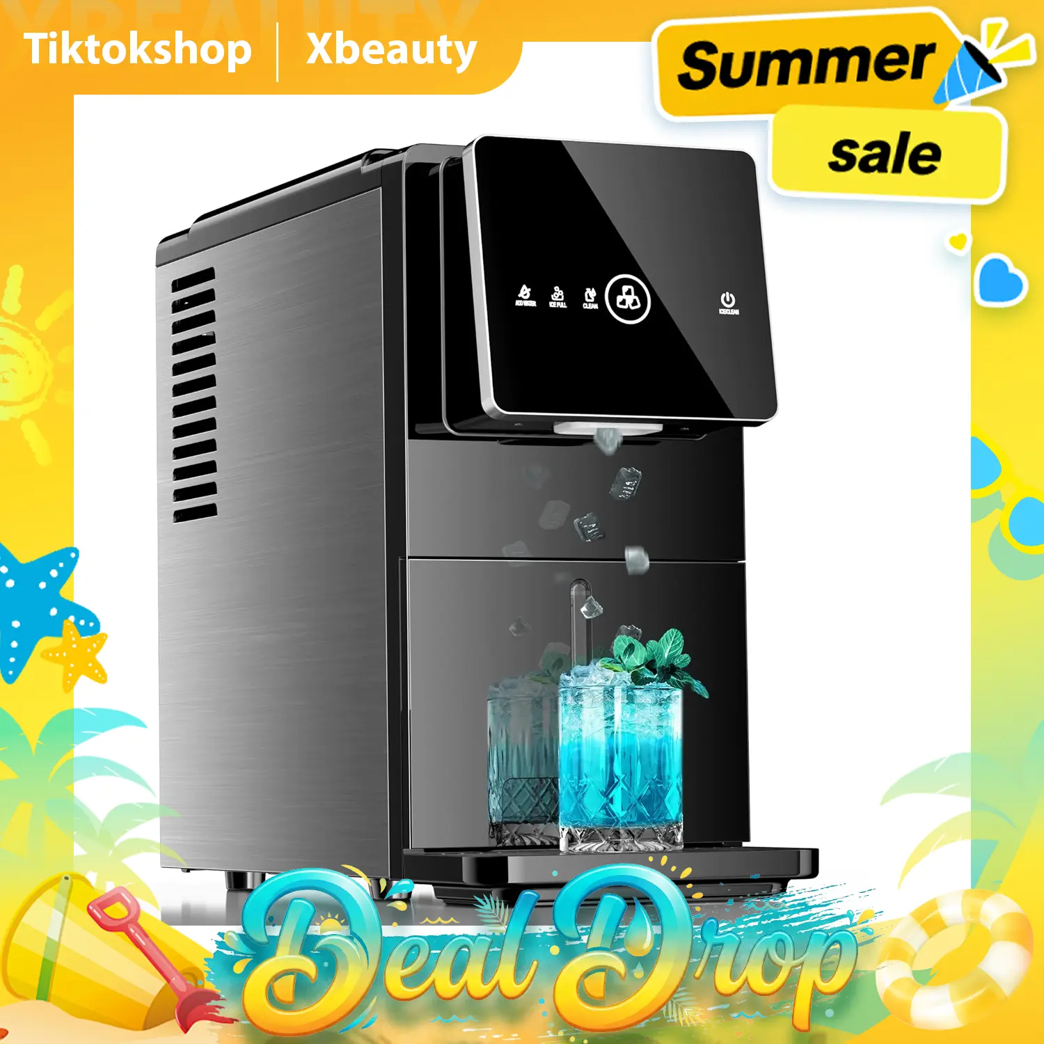 Nugget Ice Maker Countertop, 33LBS/24H Fast Ice Making, Soft Chewable Sonic Ice, One-Click Operation, Self-Cleaning Intelligent Ice Maker with 1.8L Removable Water Tank for Home & Office summerwins