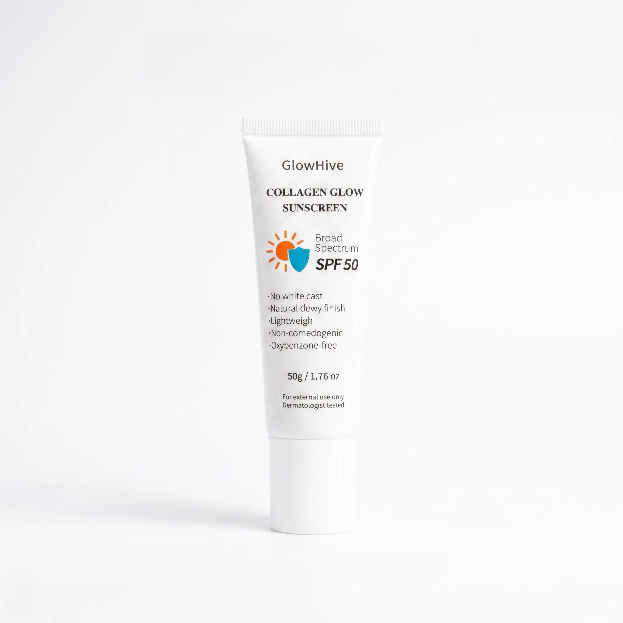 GlowHive Collagen Glow Sunscreen SPF 50 - No White Cast, Dewy Finish, Lightweight, Non-Comedogenic (50g)