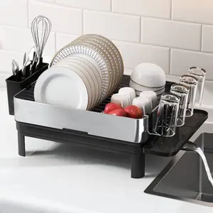 Dish Drying Rack, Stainless Steel Dish Rack with Swivel Spout, Dish Rack for Kitchen Counter,16.3inch Large Kitchen Rack with Utensil Holder