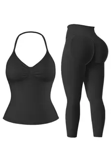 Women's Sportswear Set, Hanging Neck Sports Bra Vest + Butt-Lifting Tight Pants, Detachable Padding, Gym Outdoor Running Yoga Top
