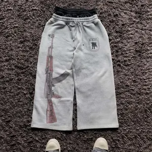 Y2K High-Waisted Printed Embroidered Street Guard Pants Spring Summer Casual Straight Leg Double Waist Design Fashionable