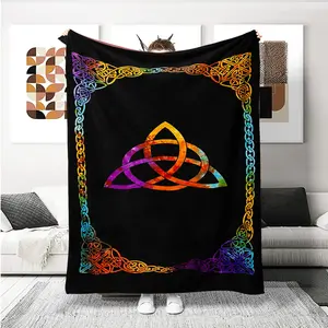 Colorful Symbol Pattern Trinity Knot Print Celtic Culture Flannel Throw Blanket, All-Season Office Nap Throw, Home Plush Blanket Gift for Family Friends