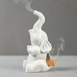 Small Cute Elephant Incense Holder, Handmade Ceramic Palo Santo and Cone Incense Burner for Meditation Home Decor, Mother's Day Elephant Gifts for Women, Christmas Birthday Gift for Mom Dad