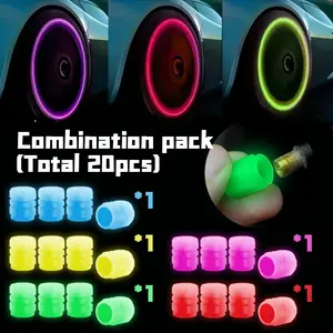 Premium Glow-in-the-Dark Valve Cap Set - 20-Piece Kit for Cars Trucks & Motorcycles Easy Install Versatile Use Combination Pack Total 20pcs Auto Parts Vehicle