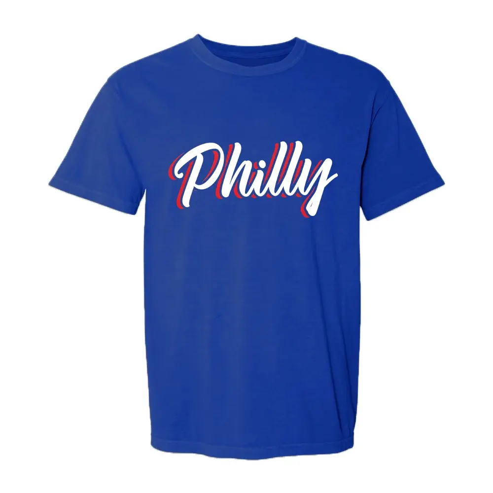 Philly Blue Graphic Cotton Tee, Soft Breathable Casual T Shirt for Men & Women, Philadelphia City Baseball Fan Streetwear Top for Everyday Wear Game Day Travel Summer Outfit
