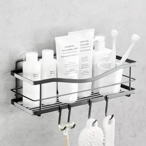 Premium Shower Caddy - Self Adhesive Shower Organizer W/Hooks, Drill-Free Shower Shelves for inside Shower, Rustproof Stainless Steel Shower Rack for Bathroom, Matte Black Aesthetic