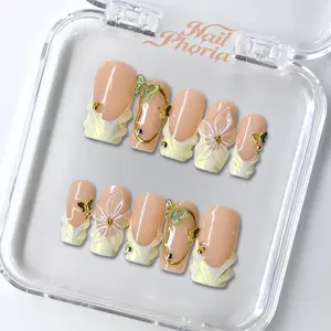 NailPhoria IVORY BLOOM - Handmade Press-On Nails | Reusable, Salon-Quality, Long-Lasting, Glossy Design