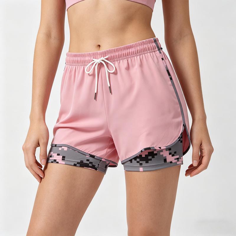 New women’s 2-in-1 casual running shorts with camouflage lining, fitness training shorts with pockets