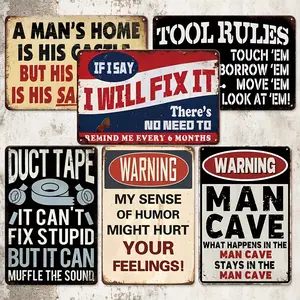 Funny Vintage Metal Tin Signs Set - 6pcs Retro Wall Art Decor Plaque Decorative Signage for Man Cave, Garage, Bar, Cafe, Office & Living Room 8X12Inch farmhouse  home  decor beer lover creative small gift Iron