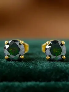 1pair 0.5 Carat Stainless Steel Four-Claw Colorful Green Round Synthetic Moissanite Stud Earrings, Suitable for Daily Commuting Wear Formal Occasions, Birthday Party Clothing Matching, Gift for Men and Women