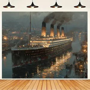 2D Flat, 2D Flat Banner Backdrop Cloth, Titanic Night Scene Photography Background Cloth, 1pc, Party Decoration - Vintage Ocean Decor Banner Flag, Background Cloth for Weddings, Birthdays, Photo