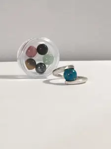 Interchangeable 925 Sterling Silver 6 Gemstone Balls Infinity Ring Designer George Betjemann Ring Size 7 to 8 Mystical Meaning Hallmarked