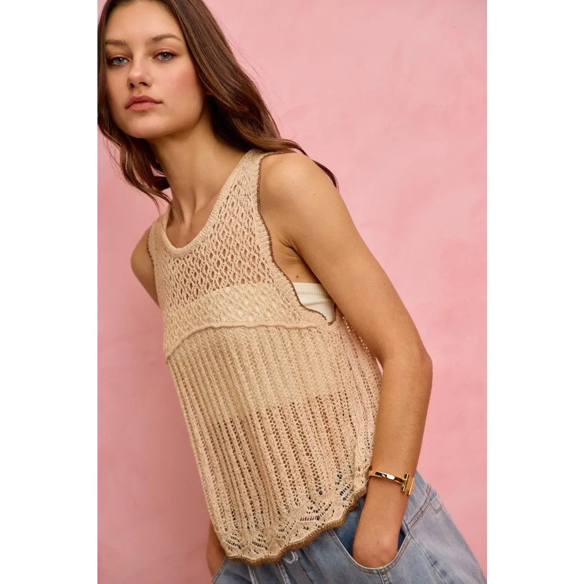 SO ME Crochet Lace Light Weight Sweater Vest