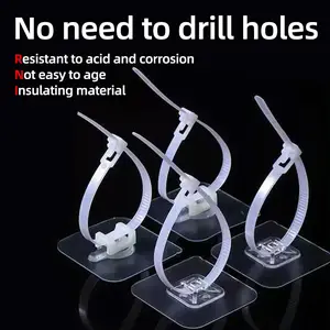 12/20 Set No-Drill Fixed Zip Ties, Transparent Holder + Adjustable Straps, Fix Inclined Furniture, Cable Management, Kitchen Storage, Holiday Decor Accessories