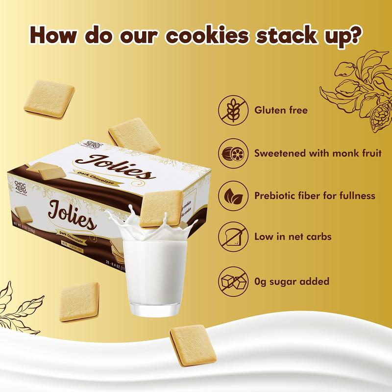 HOT - ChocZero Chocolate Cookies, Dark Chocolate Jolies – Gluten Free, Sugar Free, 20 Crispy Chocolate Filled Keto Cookies Per Box, 8 Ounce