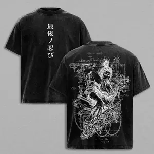 Vagabond Anime Double Printed Vintage Washed Tee Unisex Oversize Heavyweight Cotton T-shirt for Anime Fans and Lovers XGH