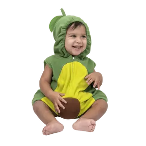 Avocado Baby Costume | Green Zippered Romper with Attached Hood - Food-Themed Costume Dress - Perfect For Halloween, Christmas, Theme Party & Cosplay - Unisex Style