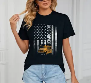 100%cotton School Bus Driver Usa American Flag Funny Bus Driver Gift T-Shirt