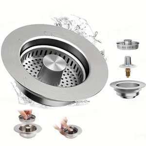 3-in-1 Kitchen Sink Drain Strainer,Stainless Steel Sink Plug, Deodorizing Anti-ClogBasket Strainer for US Standard 3-1/2 Inch Drains Home Goods stainless steel sink strainer