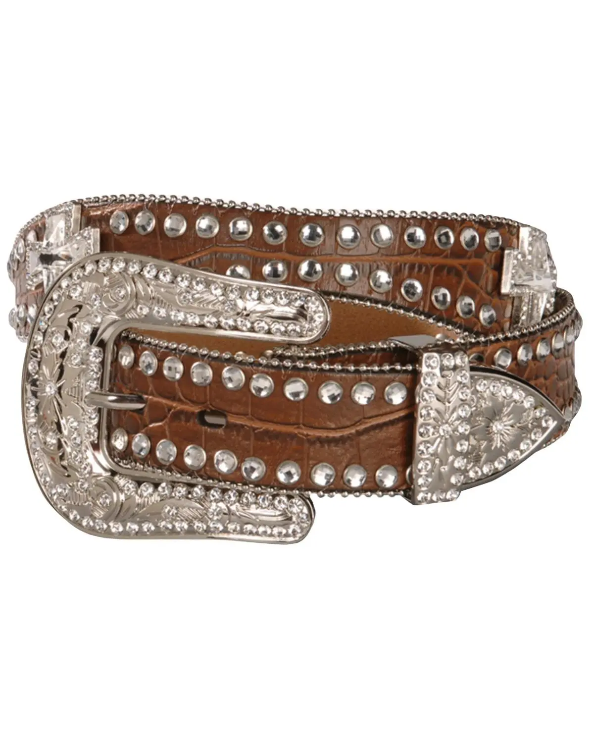 Blazin Roxx Women's Scalloped Rhinestone Cross Croc Print Belt - N3514602