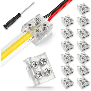 15 Pack LED Strip Connectors 2 Pin 8mm Solderless, Transparent LED Tape Light Connectors, Strip to Wire LED Connectors with  for 12V 24V Single Color COB/SMD LED Light Strips