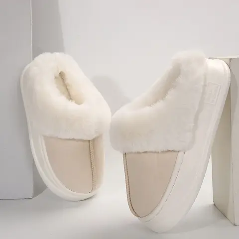 Fuzzy Platform Slippers for Women Cozy Womens Platform Slippers Winter House Slippers for Women Snow Boot Indoor and Outdoor