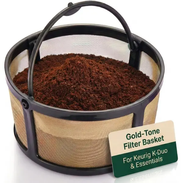 Reusable Keurig Mesh Coffee Filter Basket for K Duo, K-Duo Essentials, Keurig Duo Hot & Iced Coffee Makers by PureHQ – Refillable Gold Tone Carafe Filter for Ground Coffee