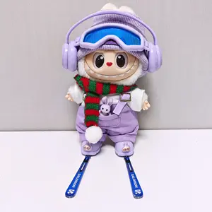 7pcs Ski Clothes Set For 17cm Labubu Doll The Monster Plush Outfit Accessories(No Doll)