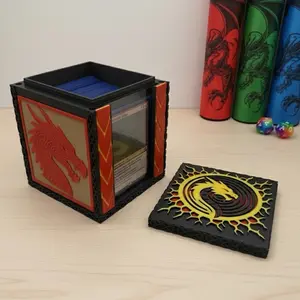 MTG EDH Deck Box | Dragon Theme Deck Box | TCG Commander Showcase Display Slot with Toploader | Magnetic Top Fantasy Gaming Cards Storage