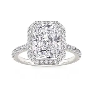 Jeulia Floating Halo Radiant Cut Engagement Ring Sterling Silver Engagement Wedding GIft Ring
