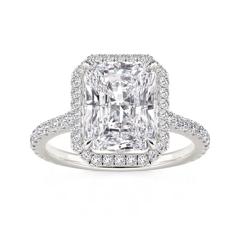 Jeulia Floating Halo Radiant Cut Engagement Ring Sterling Silver Engagement Wedding GIft Ring