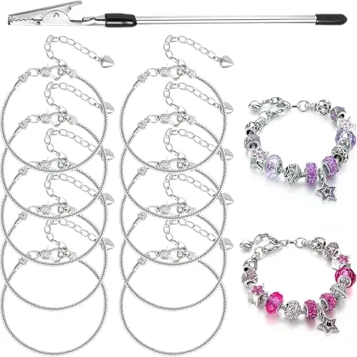 20 Pieces Snake Chain Charm Bracelet with Bracelet Helper Adjustable Snake Charm Bracelet Chains with Heart Lobster Clasp Extender Chain DIY Bracelet Chain for Women Jewelry Making Gifts Supplies 20 Pieces Snake Chain Charm Bracelet with Bracelet Helper Adjustable Snake Charm Bracelet Chains with Heart Lobster Clasp Extender Chain DIY Bracelet Chain for Women Jewelry Making Gifts Supplies