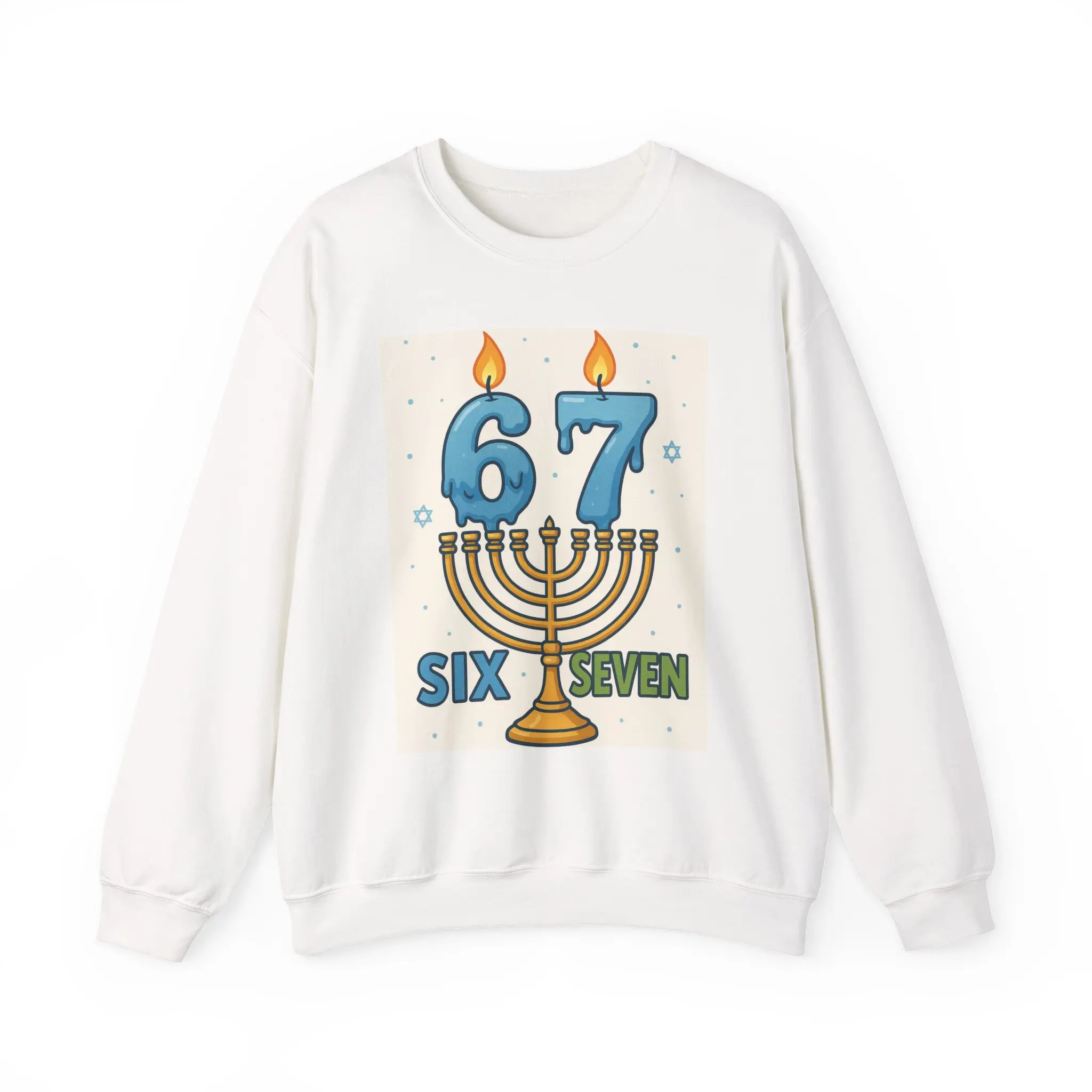 Funny Hanukkah 6 7 Sweatshirt | Cozy Blue Menorah Sweater | Trendy Jewish Holiday Gift Idea jewish holiday sweater, menorah sweatshirt, hanukkah outfit, hanukkah 2025, 6 7 trend, funny jewish sweater, blue hanukkah shirt, tiktok shop holiday gifts