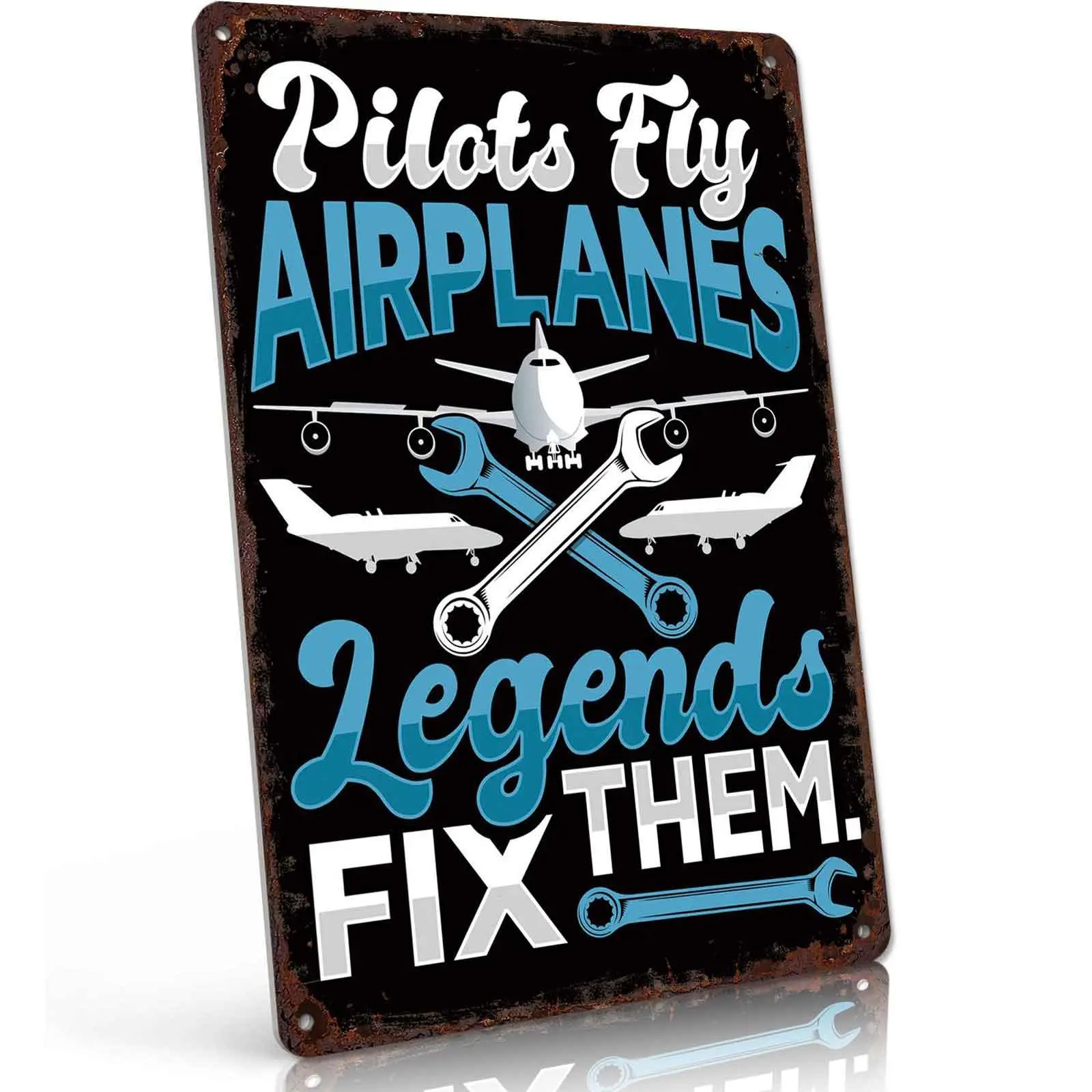 Vintage Aircraft Mechanic Metal Tin Sign 8x12 Inch Pilots Fly Airplanes Legends Fix Them Retro Wall Decor for Garage Workshop Man Cave Gift for Aviation Maintenance Lovers