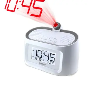 SHARP Projection Dual Alarm Clock with 8 Soothing Sleep Sounds, Easy to Read Display, White Design, Compact Profile